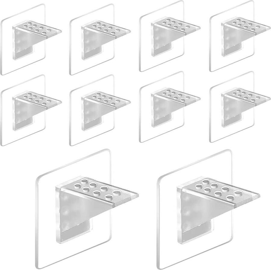 Zelfklevende Plankdragers Plankhouder voor Kast en Boekenkast 16 stuks Transparant Acryl