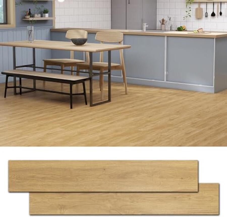 Zelfklevende PVC Vloerbedekking in Houtlook Waterdicht Grijze Eiken Kleur 15.2 cm x 91.4 cm Ideaal voor 2.25 m²