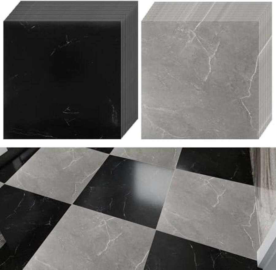 Zelfklevende PVC Vloerbedekking Marmeren Look Tegels 30x30 cm 40 Stuks voor Woonkamer en Badkamer 3 6 m²