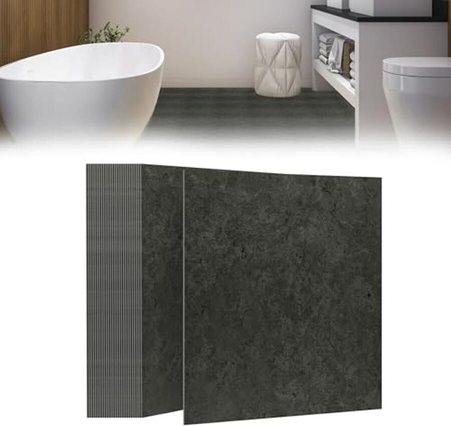 Zelfklevende PVC Vloertegels 54 Stuks Donkergrijs Vinyl Vloerbedekking voor Woonkamer Keuken en Badkamer