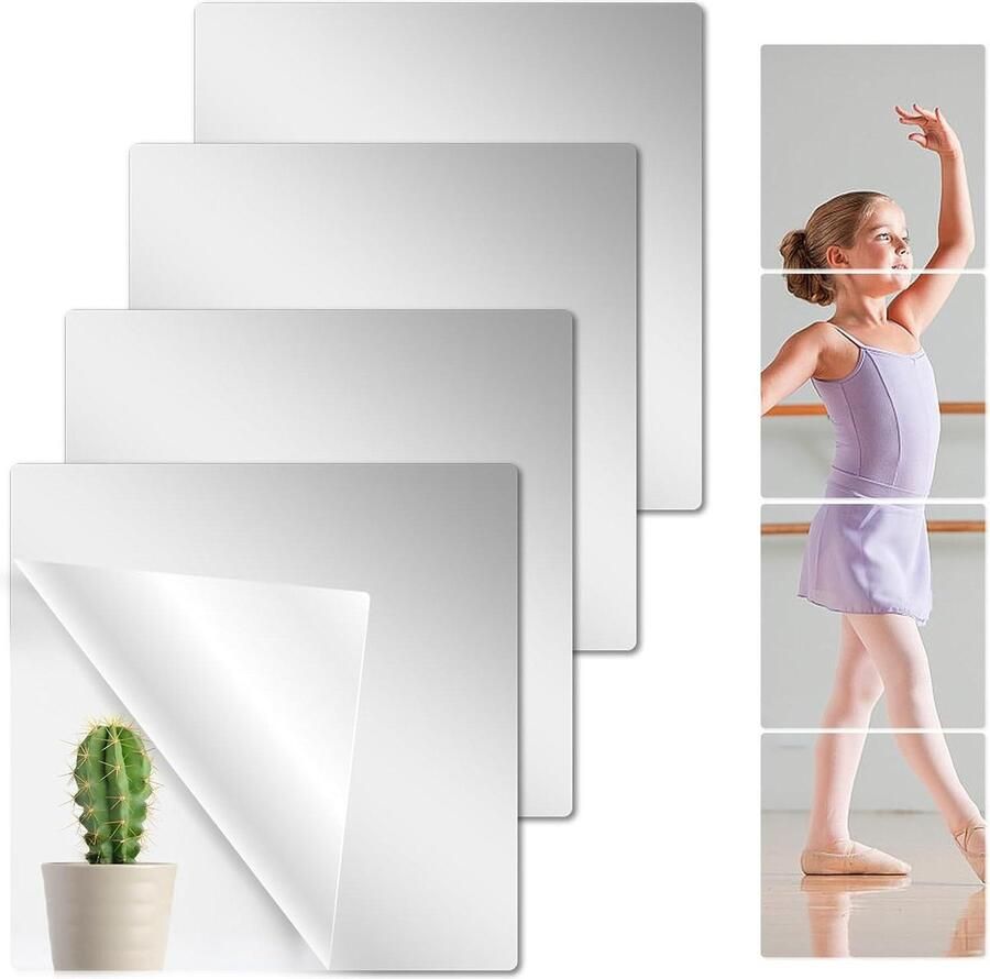 Zelfklevende Spiegel 4 Stuks 20 X 20 Cm Acryl Spiegel Badkamerspiegel Badkamer Zelfklevend Kast Decoratieve Wandspiegel Spiegel
