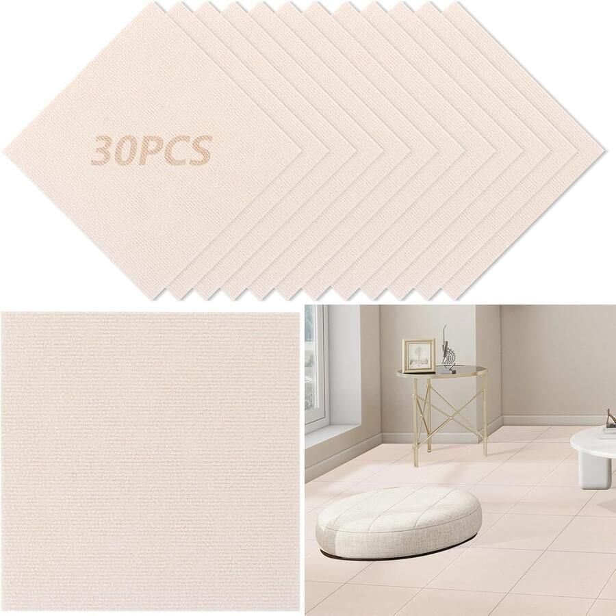 Zelfklevende tapijttegels 30x30 cm Beige 30 stuks Duurzame vloerbedekking voor thuis en kantoor