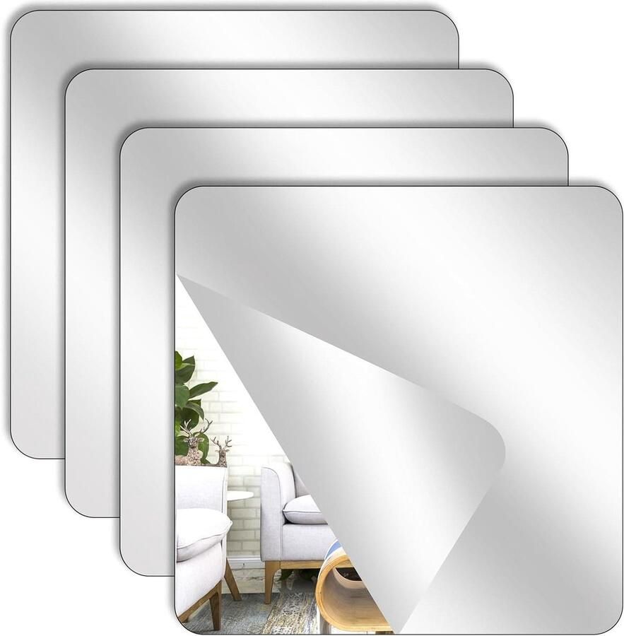 Zelfklevende tegelspiegels 4 stuks 15 x 15 cm acryl wanddecoratie deurspiegel raamspiegel kast badkamer woonkamer Spiegel