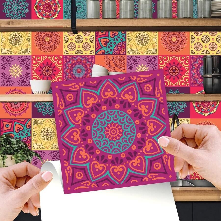 Zelfklevende Tegelstickers voor Keuken en Badkamer Kleurrijke Mandala Design 24 Stuks 15x15 cm