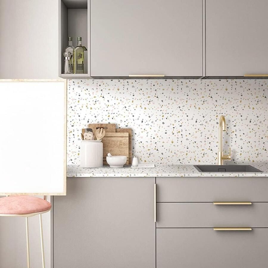 Zorgvuldig ontworpen zelfklevende terrazzo meubelstickers voor woonkamer en slaapkamer Vinyl muurdecoratie