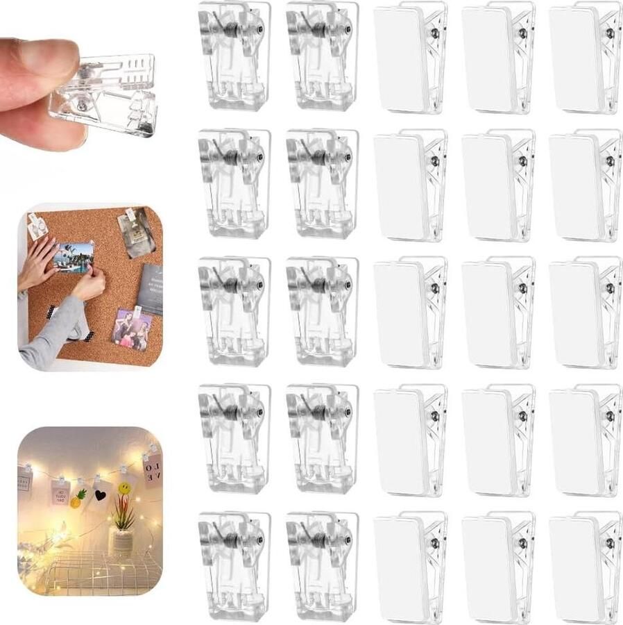 Zelfklevende veerklemmen transparant kunststof kabelclips veerclips documenten posters fotodecoratie 50 stuks