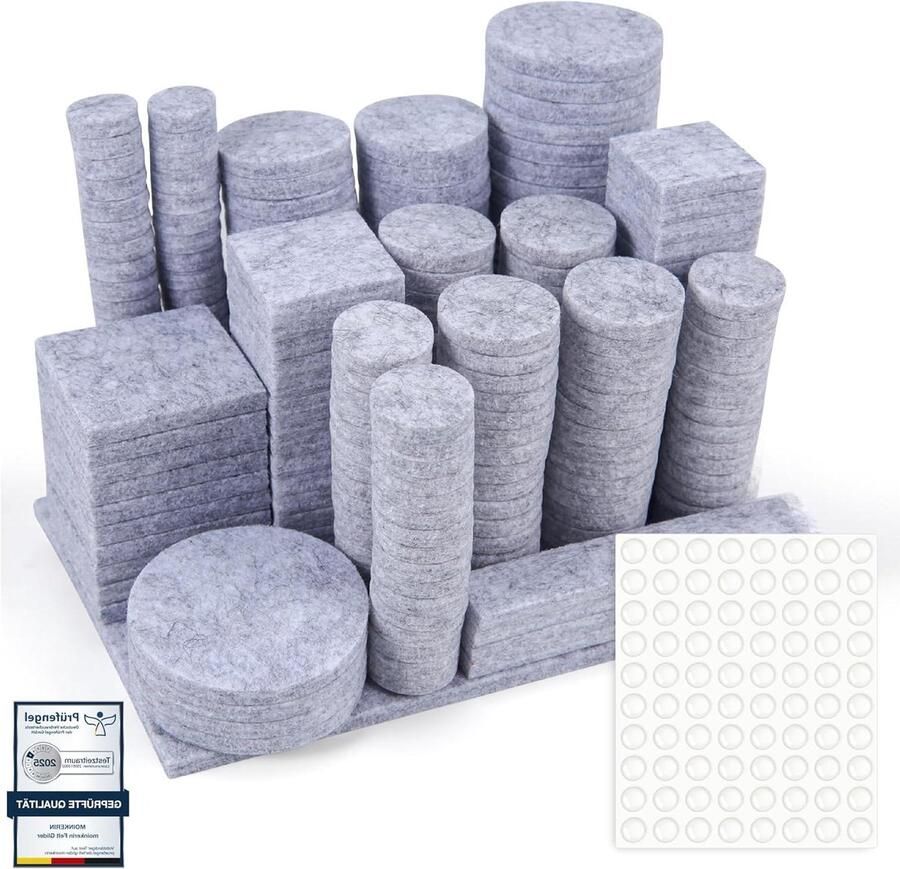 Zelfklevende viltdoppen 340 stuks voor stoelen (vierkant en rond) grijs 5 mm dik voor meubelpoten stoelpoten hardhouten vloeren