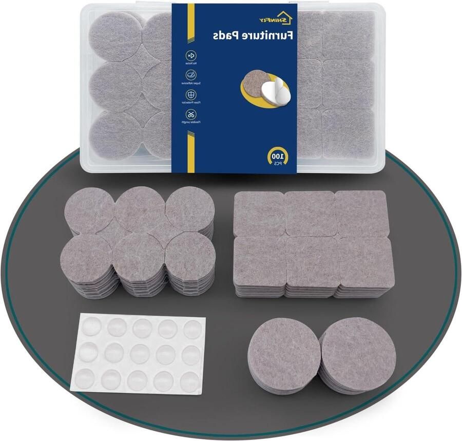 Zelfklevende viltglijders 100 stuks (vierkant en rond) met transparante schokdemper voor professionele meubels