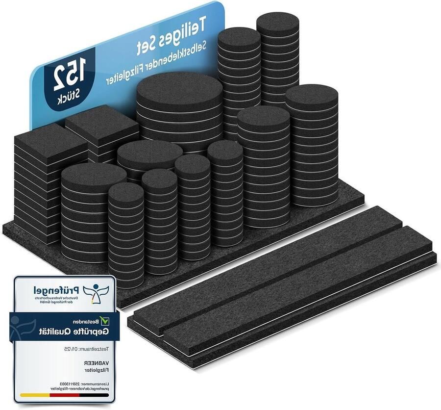 Zelfklevende viltglijders 152 stuks Vloerbescherming en geluidsreductie 5 mm dik voor meubels stoelen rond of vierkant