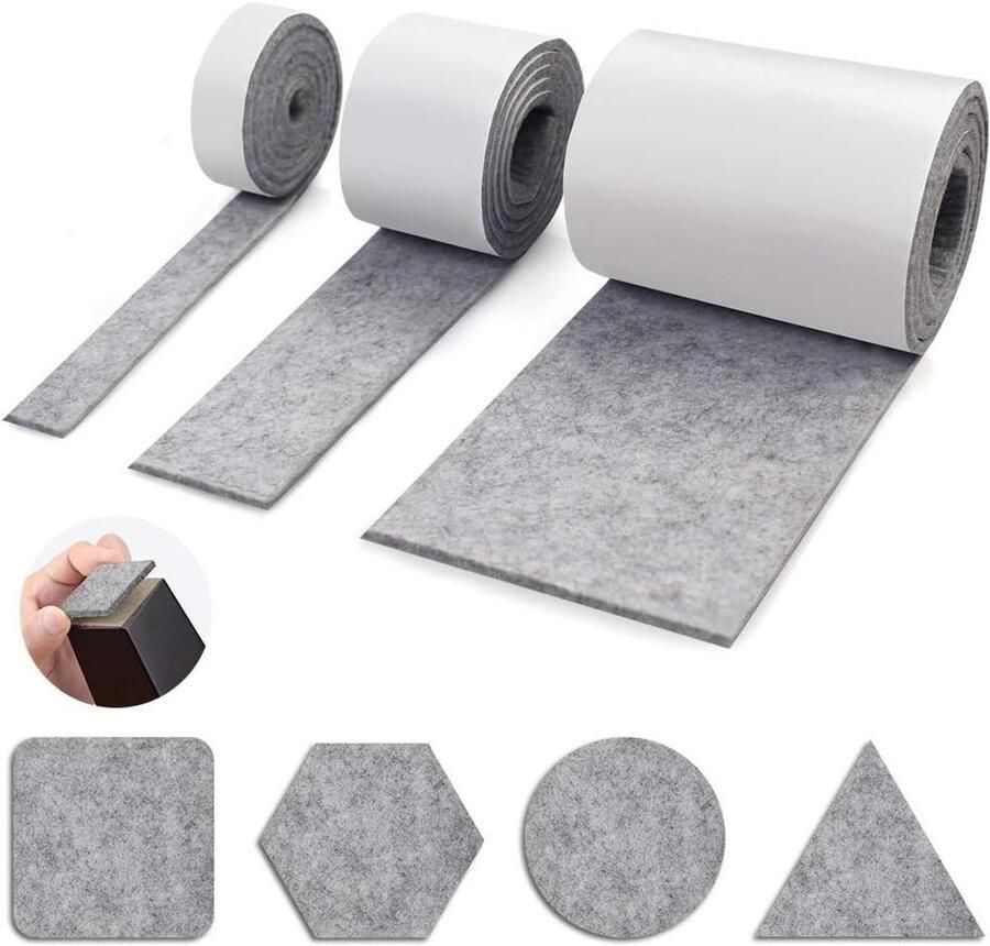 Zelfklevende viltglijders 3 rollen 100 cm x 10 cm 100 cm x 5 cm 100 cm x 2 cm Willekeurige vorm op maat te snijden Vilten onderlegger voor stoelen