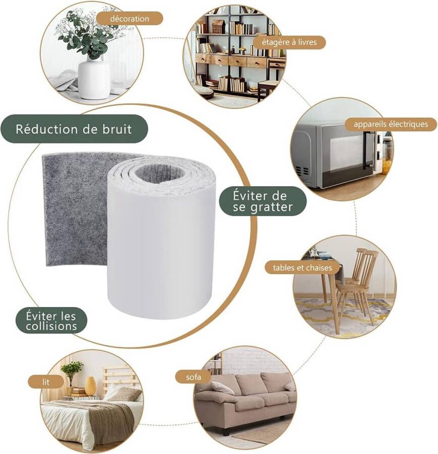 Zelfklevende viltglijders 3 rollen zelfklevend vilt voor meubels (100 cm x 10 cm + 100 cm x 5 cm + 100 cm x 2 cm) snijd elke vorm sterk klevende glijmatten band voor stoelen vloerbescherming