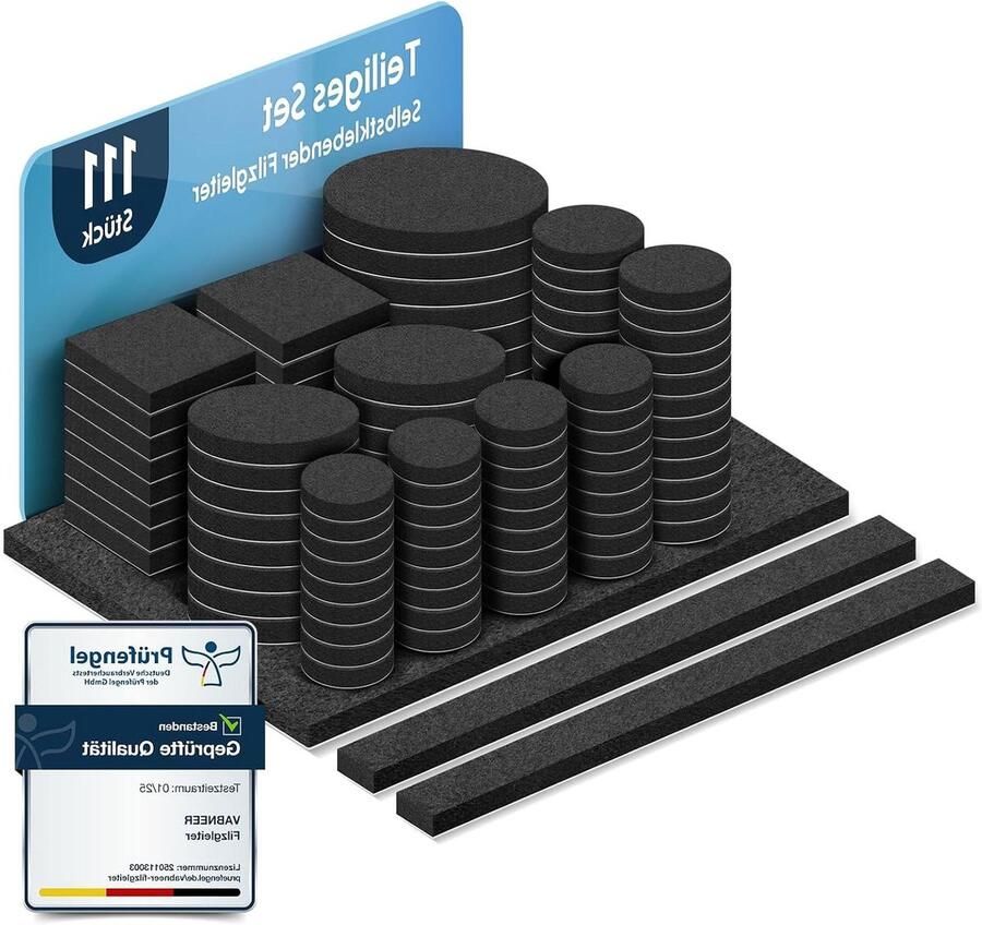 Vloerbeschermers voor stoelpoten en meubels Viltglijders zelfklevend 5 mm dik en versterkt Krasbescherming en geluidsdemping maten Rond en vierkant