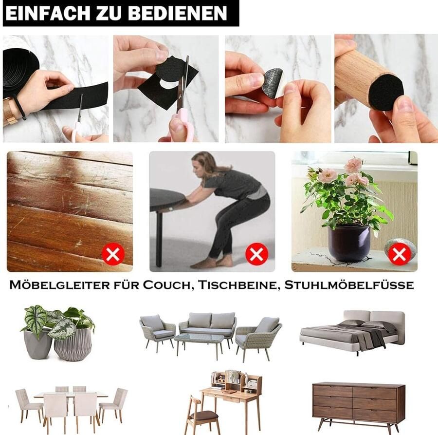 Zelfklevende Viltglijders Geluidsreductie en Vloerbescherming 20 x 200 cm Polyester