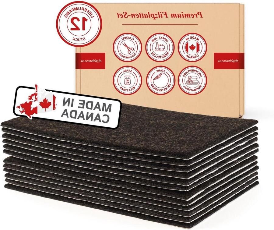 Self Adhesive Square Brown Felt Glides Pack of 12 21 x 15 cm 5 mm Thick Cut to Size Furniture Glides for Heavy Furniture Protector