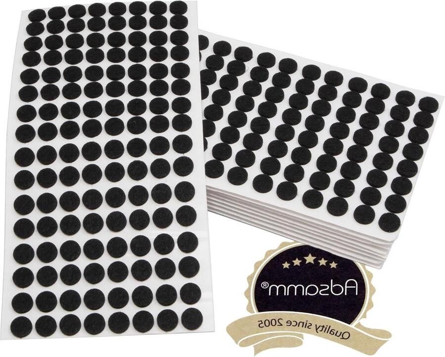 Zelfklevende viltglijders Zwart ø 12 mm Rond Set van 1280 Dikte 35 mm Meubel- en vloerbescherming