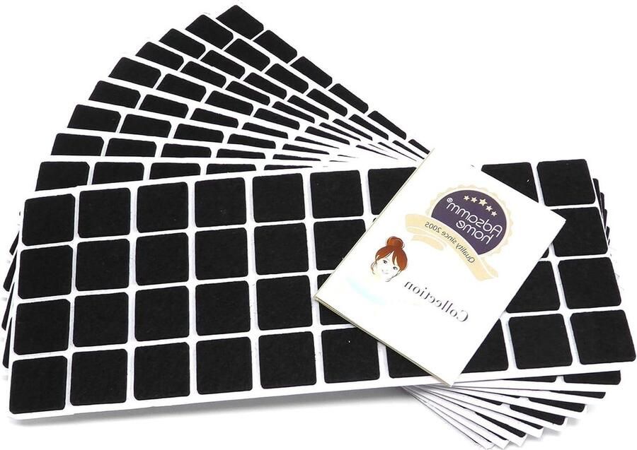 Zelfklevende viltglijders zwart 25x25 mm vierkant set van 400 dikte 35 mm meubelviltglijders