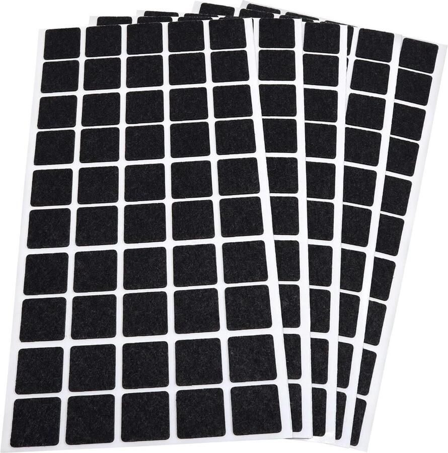 Zelfklevende viltglijders zwart vierkant 20x20 mm 250 stuks dunne meubelglijders van vilt 15 mm