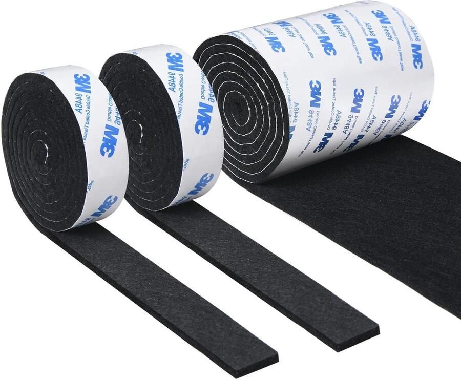 Zwart zelfklevend vilt 3 rollen met 3M zelfklevende sterke viltstroken voor stoelen en meubelpoten op maat te knippen meubelkussentjes