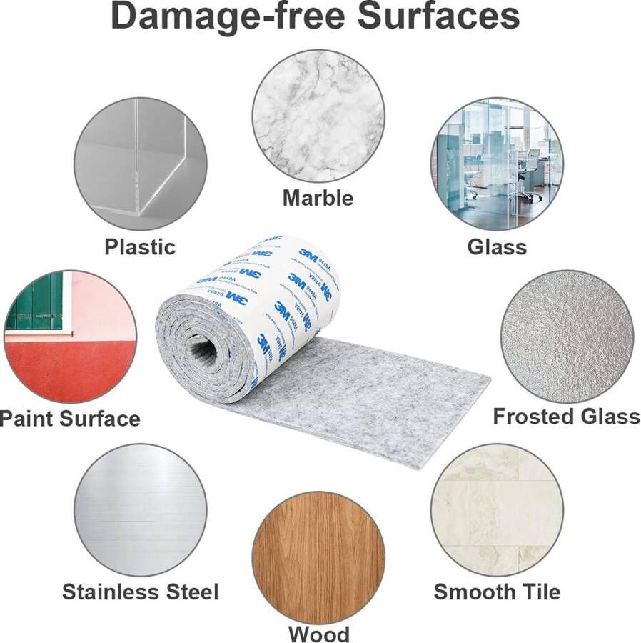 Zelfklevende viltkussens 3 rollen zelfklevend vilt met 3M lijm sterke viltstrips voor stoelen en meubelpoten in elke gewenste vorm gesneden grijze meubelpads [120 * 10 cm * 1 st 120 * 2 cm * 2 st]