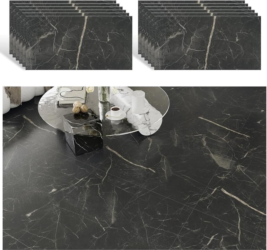 Zelfklevende vloertegels marmer zwart set van 12 waterdicht