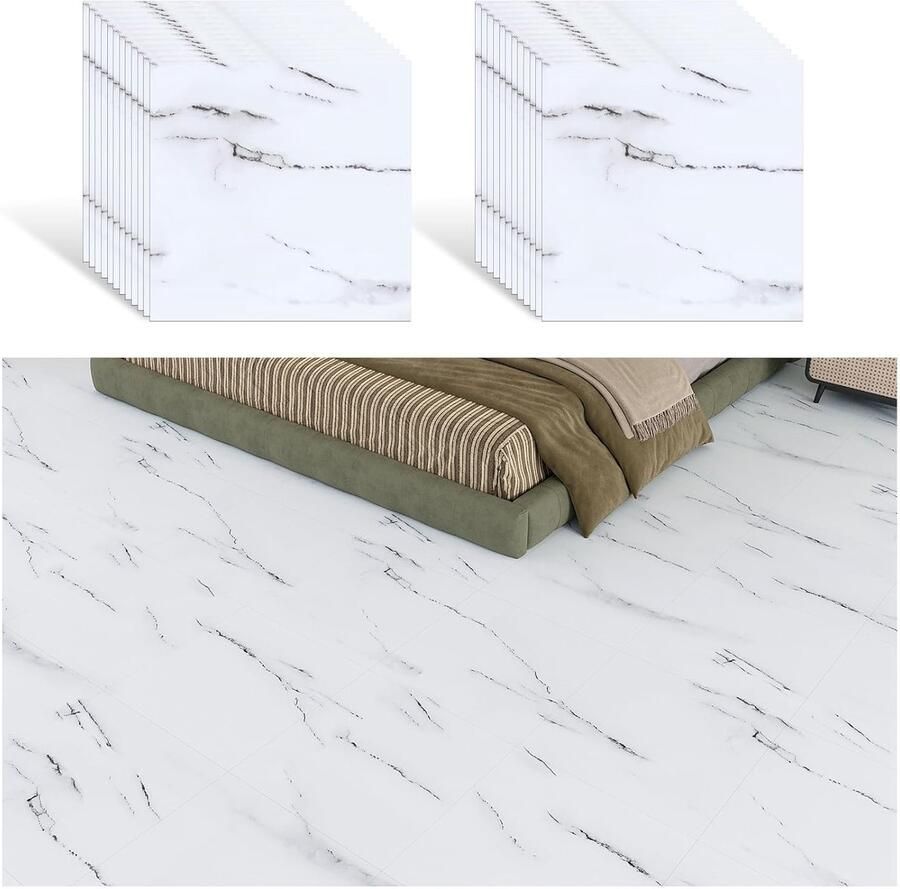 Zelfklevende Vloertegels Marmerlook Set van 12 Wit Zwart 30x30 cm