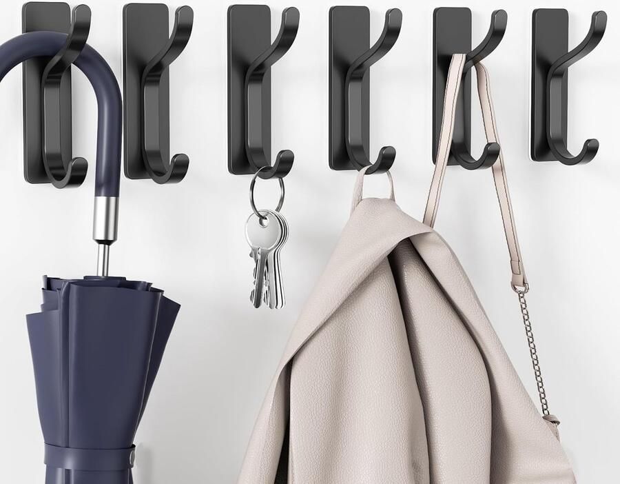 Zelfklevende Wandhaken Sterke Kapstokhaken 6 Stuks Zwart Roestvrij Staal