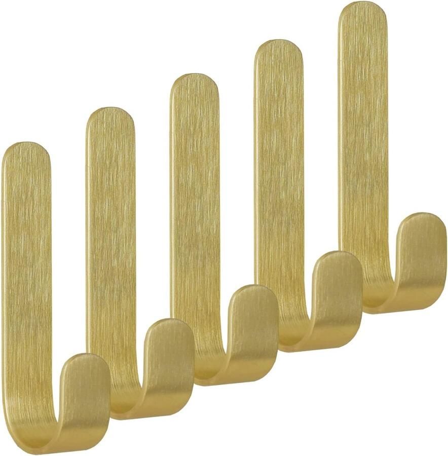 Zelfklevende wandhaken van messing robuuste koperen haken wandmontage zonder boren handdoekhouder kledinghaken ideaal voor deur kast badkamer keuken douche (haken groot 5 stuks)