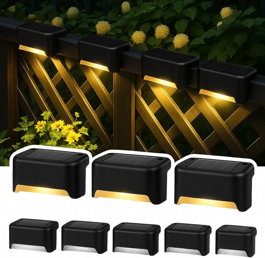 Zelfklevende Zonnelampen Buitenverlichting Solar Zelfklevend Zonne Energie Buitenverlichting Solar Tuinverlichting Hanglamp Buiten Muurverlichting Padverlichting Ambiance Verlichting Buiten Trap 4 STUKS Warm Licht Zwart
