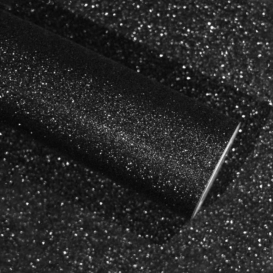 Zelfklevende Zwart Glitter Behang Rol Sparkle Glitter Stof Contact Papier Meubelvoering Papier voor Frawers Vinyl Kast Slaapkamer Decoratie 40 cm × 300 cm