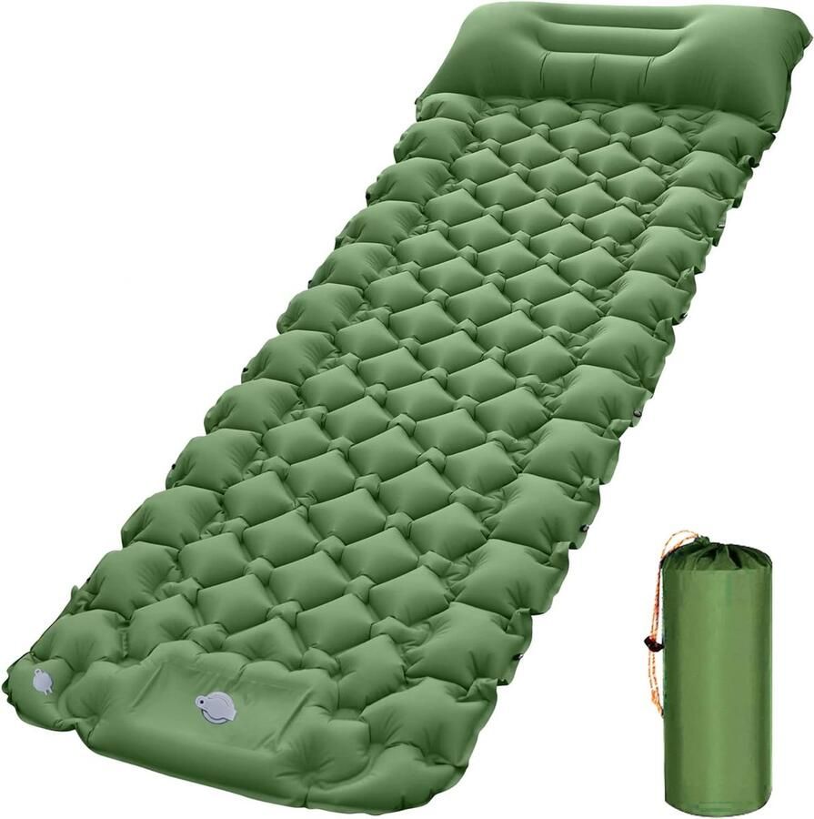 Zelfopblazende isolerende campingmat met voetaangedreven opblaasbare pompen opvouwbaar campingluchtmatras One Man outdoor opblaasbaar ultralicht matras (groen)