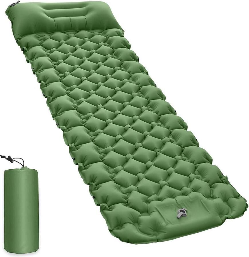 Zelfopblazende Isomat met voetperspomp Ultralicht opblaasbaar luchtmatras isolatiemat voor camping en wandelen Groen