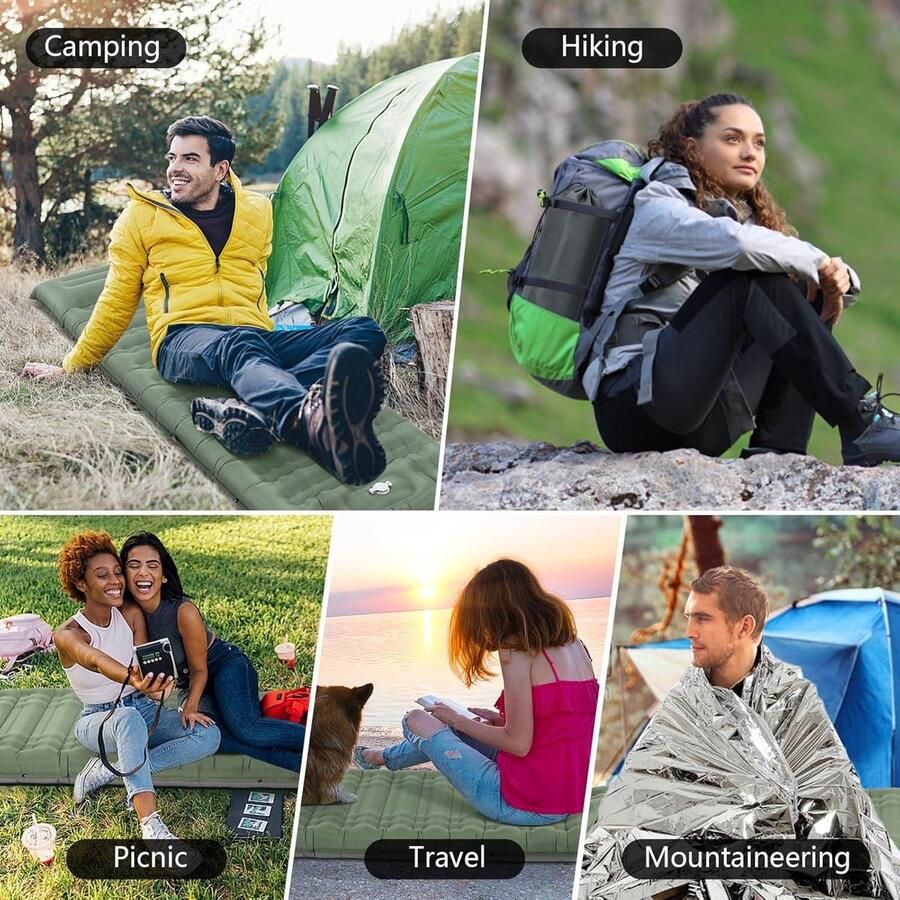 Zelfopblazende isomat camping opblaasbare trekking ultralight enkele matras strandmat opvouwbare mat luchttent draagbaar slapen + thermische deken