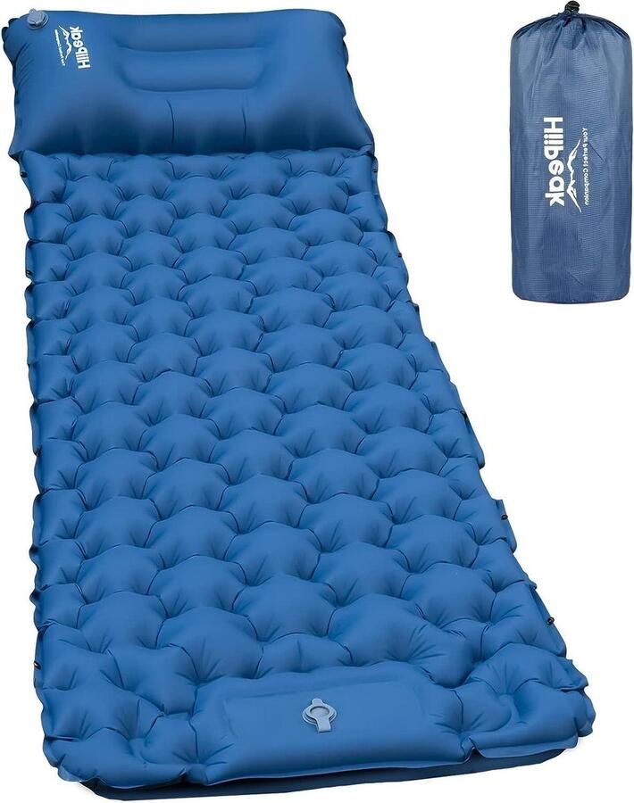 Zelfopblazende slaapmat met geïntegreerd hoofdkussen Hoog campingluchtmatras Outdoor campingmat met voetpomp Opblaasbaar luchtcelmatras Compact formaat vouwmatras