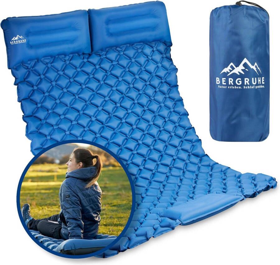 Zelfopblazende slaapmat voor 2 personen incl. voetpomp blauw camping comfort