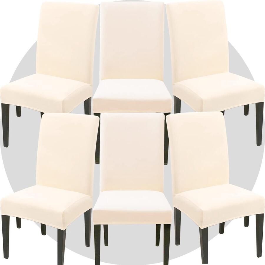 Ibenzoa Stoelhoes Set van 6 Super Fit Stretch Beige Afneembaar & Wasbaar voor Eetkamer & Feesten