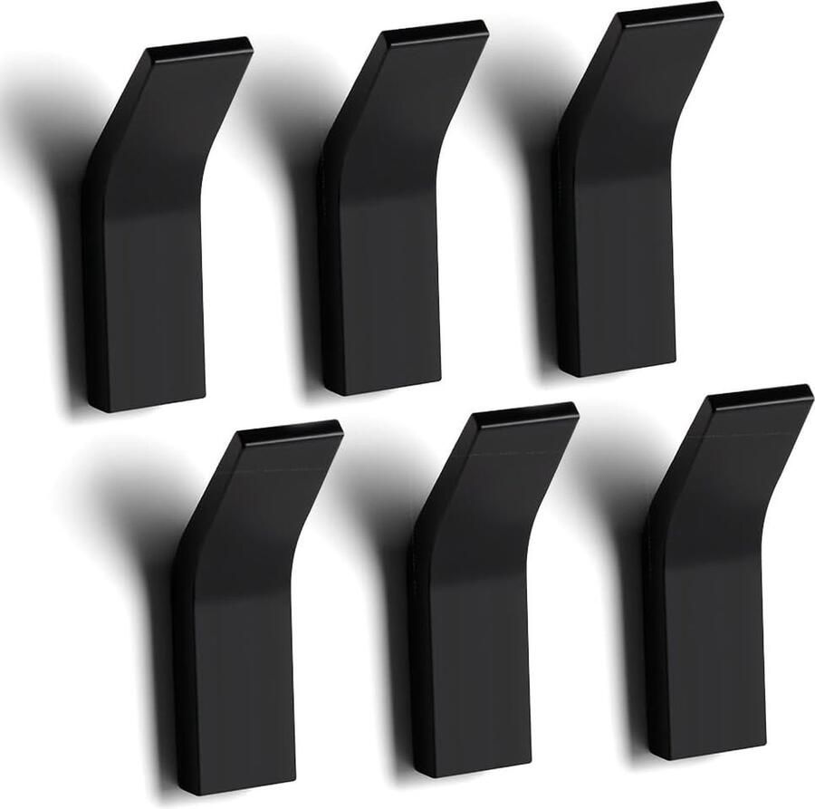 Luvetrex Zesdelige Set Zelfklevende Wandhaken voor Slaapkamer Badkamer en Keuken Zwart Mat Aluminium