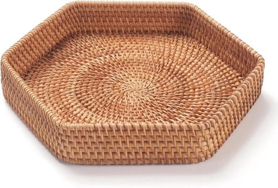 Zeshoekig Rotan Dienblad voor Salontafel geweven Decoratieve Mand Dienbladen voor Ottomaanse natuur (25 cm x 5 cm)