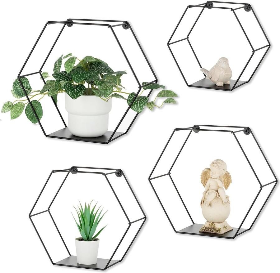 Zeshoekig wandrek moderne wanddecoratie 4-delige set plantenrek