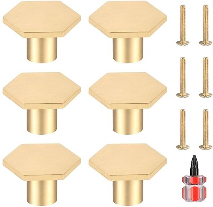 Zeshoekige Gouden Deurknoppen Set van 6