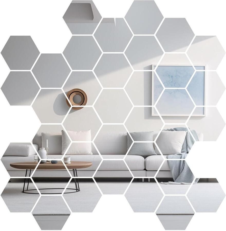 Zeshoekige Spiegelmuurstickers Set van 36 Stuks Decoratie Zelfklevende Spiegeltegels voor Slaapkamer Kinderkamer Muurdecoratie met Spiegeltegels Woonkamer en Bank Decoratie