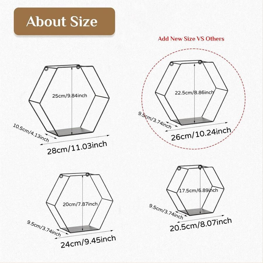 Zeshoekige wandrek zwevend rek 4-delige set hangrek moderne wanddecoratie esthetische wandrek zwevend rek plantenrek