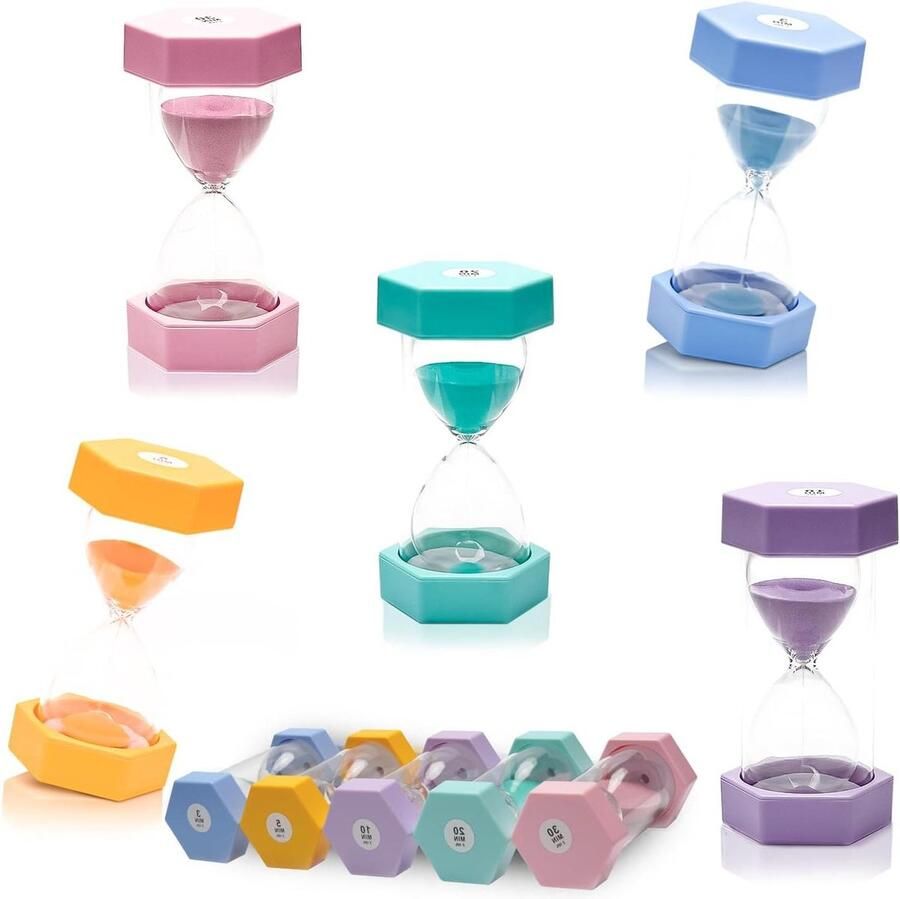 Zeshoekige zandloper timer 3 5 10 20 30 minuten school klaslokaal spel keuken set van 5