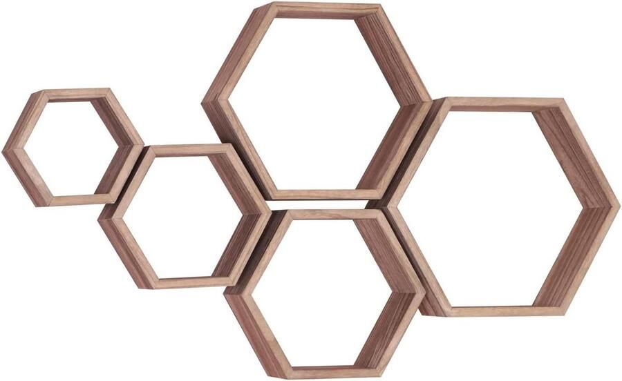 Zeshoekige Zwevende Planken Set Massief Houten Decoratieve Hangende Plank Voor Slaapkamer Woonkamer Kantoor (Koolzuurhoudend Zwart)