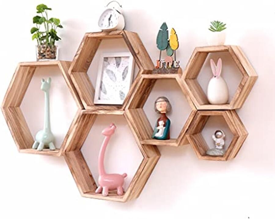 Zeshoekige zwevende planken voor wandmontage Houten honingraat wandplanken voor badkamer keuken slaapkamer en woonkamer Drijfhout afwerking