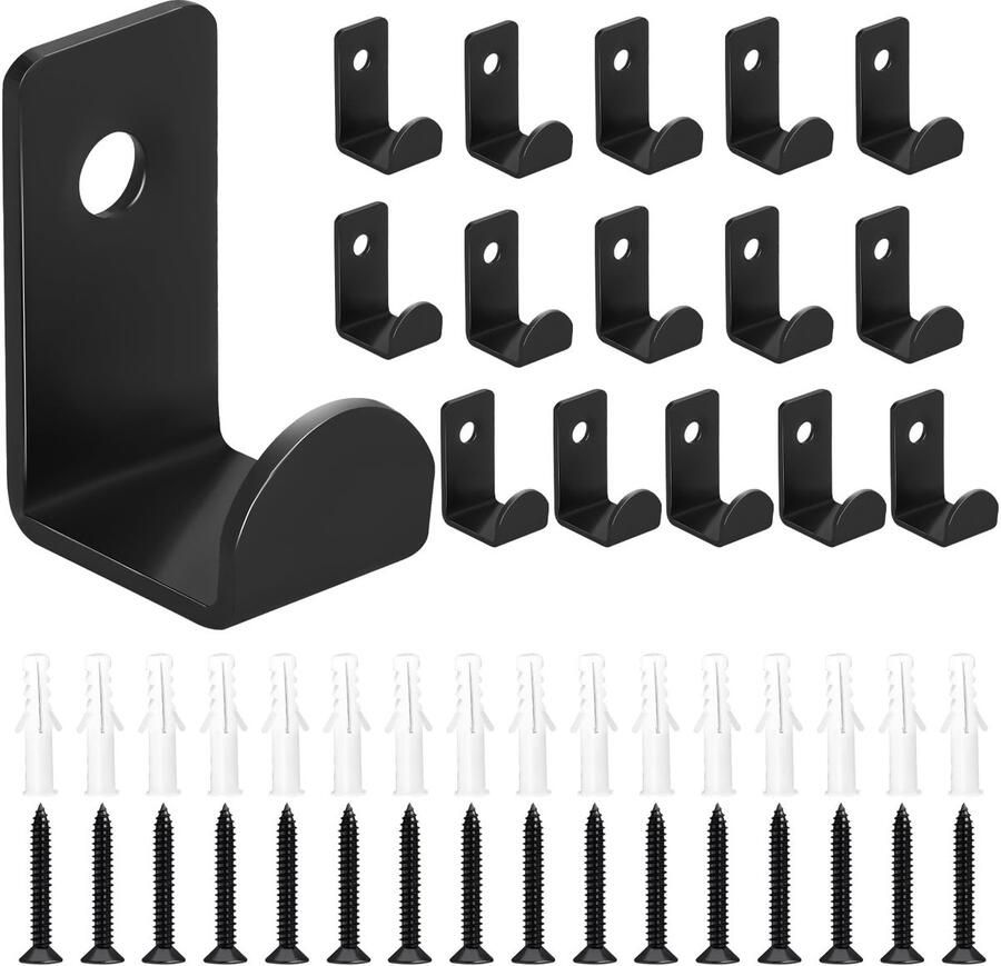 Zeyedemo 16 stuks kapstokhaken zwart van metaal geschikt voor wandmontage in gangen woonkamers badkamers en garderobes