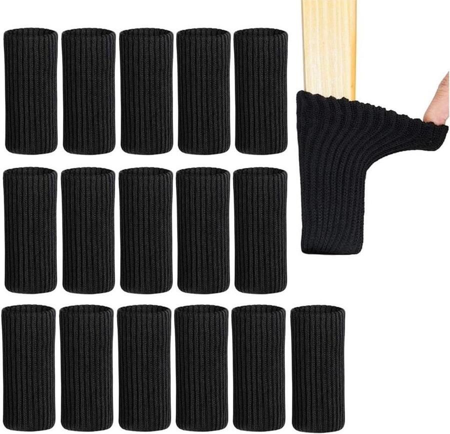 Zeynomax Stoelpoot Beschermdoppen 24 Stuks Elastische Antislip Stoelpoot Beschermers Stoelpoot Doppen met Vilt Pads Gebreide Meubeldoppen (Zwart)