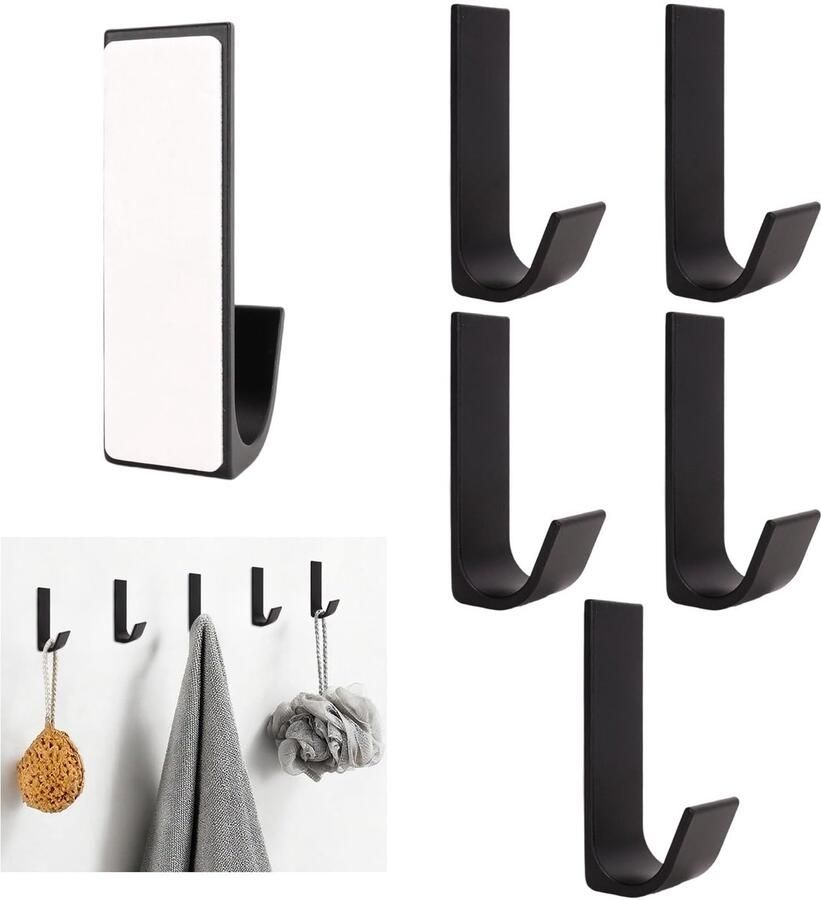 Zidoley 5-pack zelfklevende haken zwart extra sterke zelfklevende wandhaken geen boren nodig zelfklevende kapstokhaken zelfklevende haken geschikt voor keukens badkamers en woonkamers
