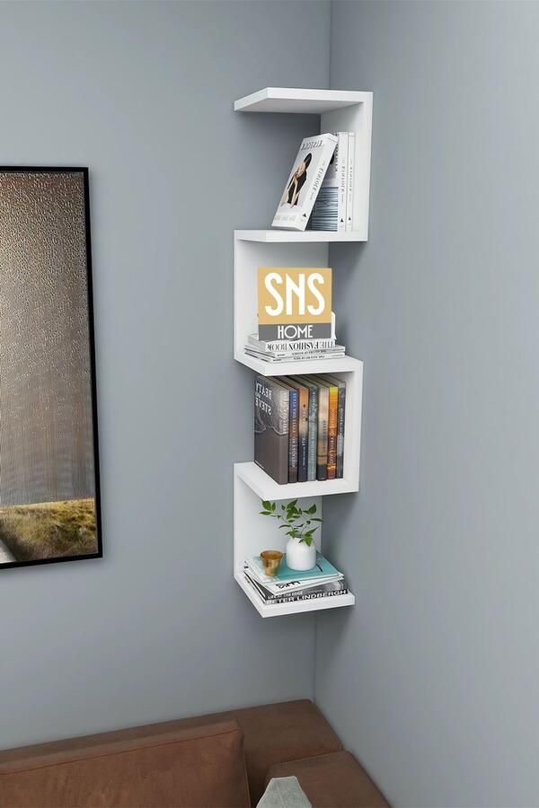 Bofigo Zigzag Wandrek Esthetische Plank Design Boekenkast Hoekkast Hoek Boekenkast Wandplank Decoratieve Plank 5 Planken Zigzag Boekenkast Wit 5 Vakken 22 x 22 x 111 cm - Foto 2