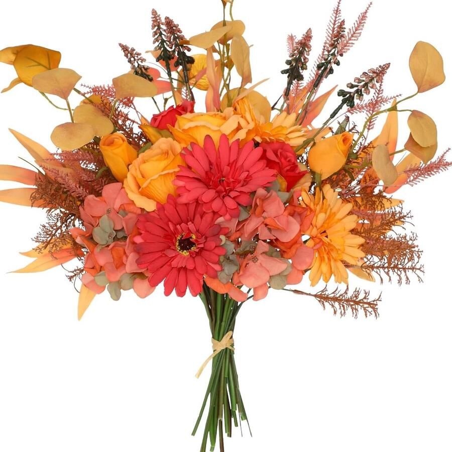 Zijden hortensia bloemstukken Kunstbloem decoraties Oranje bloem boeketten Faux planten Plastic bloemen Tafel centerpieces Huis tuin kantoor Herfst (Set van 2)