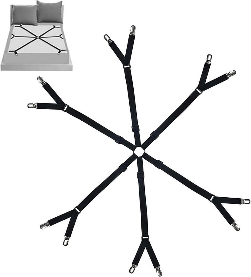 Zijden Sheet Tensioner Elastic，Adjustable Bed Sheet Holder For Fixing All Kinds of Round and Square Bed Linen (Black)
